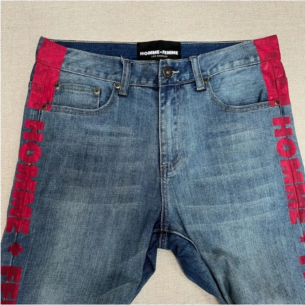Homme + Femme Distressed Lettering in Paint Jeans